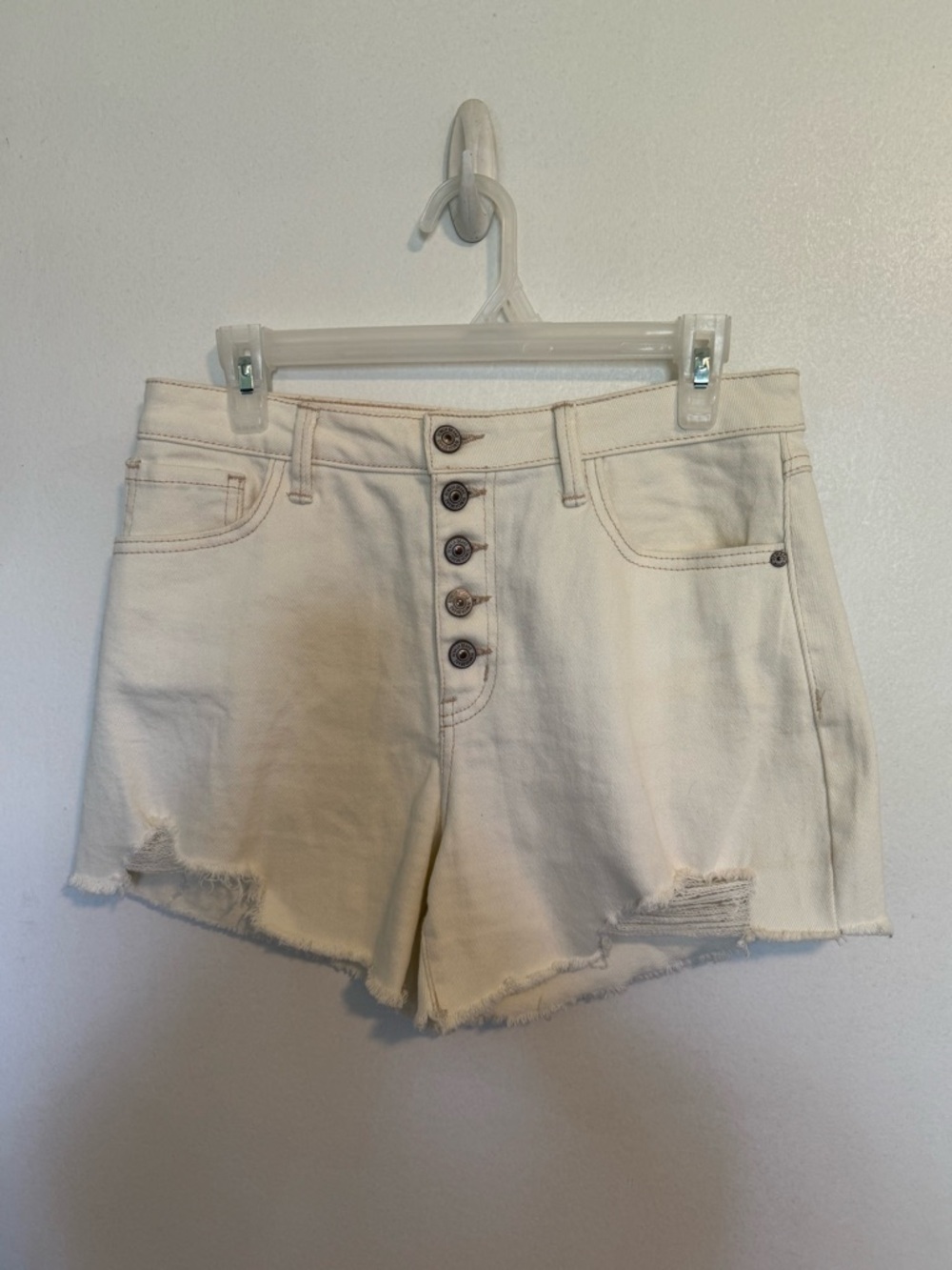 High-Waist Cream/Off White Button-Front Women's Denim Shorts